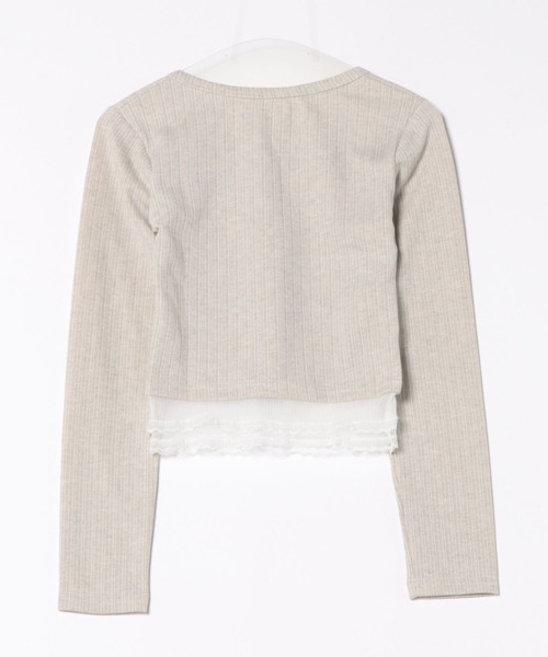 Lace Ladies(レースレディース)の「レース フェイクレイヤード ヘンリーネック リブ トップス(Tシャツ/カットソー・レディース・グレイッシュベージュ・M/XL/S)」の3枚目の写真