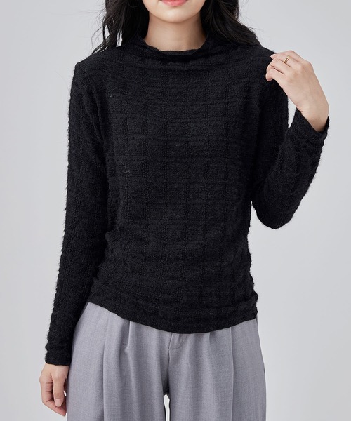 Lace Ladies(レースレディース)の「3D チェック柄 モヘア ニット プルオーバー(ニット/セーター・レディース・グレイッシュベージュ/アイボリー/ブラック/ブラウン/グリーン・FREE)」の7枚目の写真