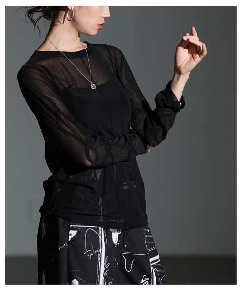 Sawa a la mode（サワアラモード）の「コード刺繍シアートップス（Tシャツ/カットソー・レディース・ブラック/オフホワイト・FREE）」の5枚目の写真