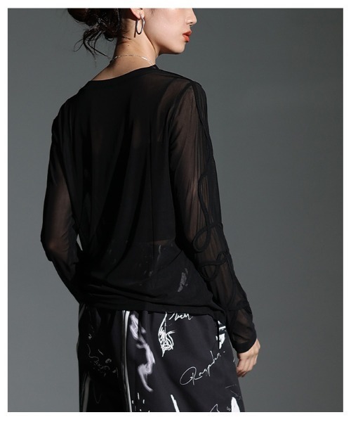 Sawa a la mode（サワアラモード）の「コード刺繍シアートップス（Tシャツ/カットソー・レディース・ブラック/オフホワイト・FREE）」の10枚目の写真