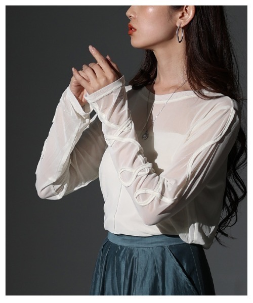 Sawa a la mode（サワアラモード）の「コード刺繍シアートップス（Tシャツ/カットソー・レディース・ブラック/オフホワイト・FREE）」の15枚目の写真