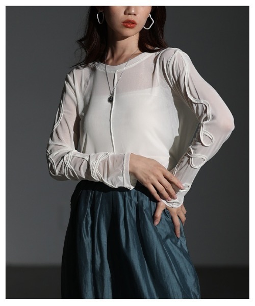 Sawa a la mode（サワアラモード）の「コード刺繍シアートップス（Tシャツ/カットソー・レディース・ブラック/オフホワイト・FREE）」の16枚目の写真