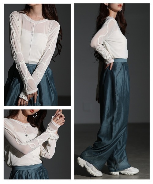 Sawa a la mode（サワアラモード）の「コード刺繍シアートップス（Tシャツ/カットソー・レディース・ブラック/オフホワイト・FREE）」の18枚目の写真