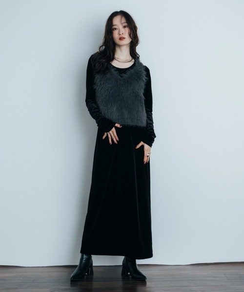 Shelly island（シェリーアイランド）の「フェザーヤーンベスト（ベスト・レディース・ブラウン/チャコールグレー/ホワイト・FREE）」の11枚目の写真