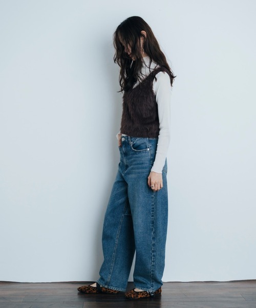 Shelly island（シェリーアイランド）の「フェザーヤーンベスト（ベスト・レディース・ブラウン/チャコールグレー/ホワイト・FREE）」の5枚目の写真