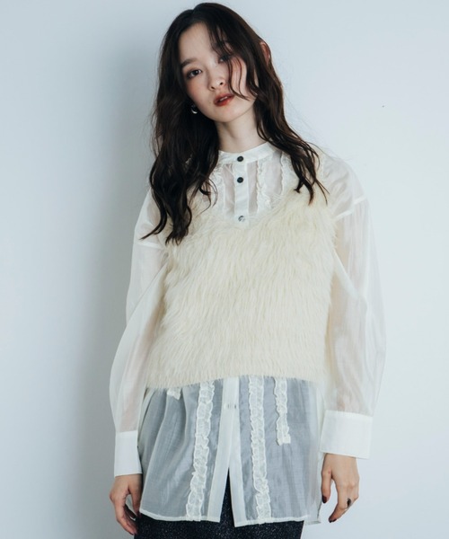 Shelly island（シェリーアイランド）の「フェザーヤーンベスト（ベスト・レディース・ブラウン/チャコールグレー/ホワイト・FREE）」の12枚目の写真