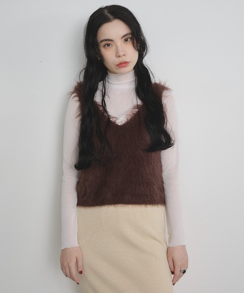 Shelly island（シェリーアイランド）の「フェザーヤーンベスト（ベスト・レディース・ブラウン/チャコールグレー/ホワイト・FREE）」の21枚目の写真