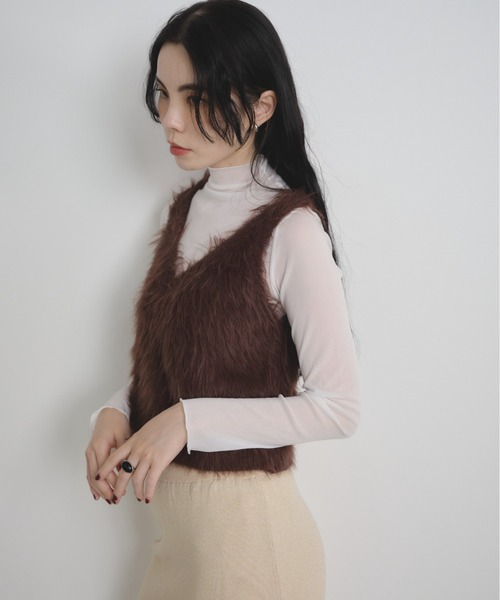 Shelly island（シェリーアイランド）の「フェザーヤーンベスト（ベスト・レディース・ブラウン/チャコールグレー/ホワイト・FREE）」の22枚目の写真