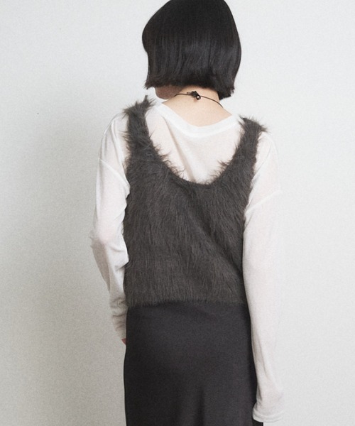 Shelly island（シェリーアイランド）の「フェザーヤーンベスト（ベスト・レディース・ブラウン/チャコールグレー/ホワイト・FREE）」の17枚目の写真