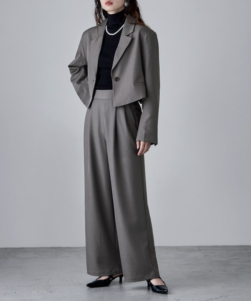 セットアップパンツスーツ ツイルショートテーラードジャケット