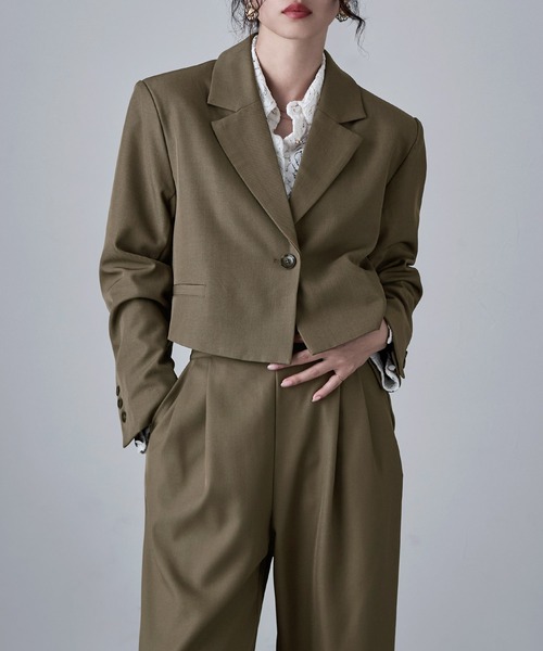 セットアップパンツスーツ ツイルシングルテーラードジャケット