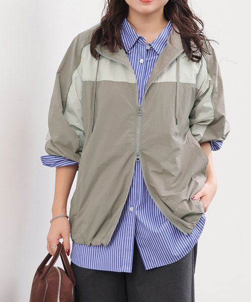 バイカラーナイロンブルゾン