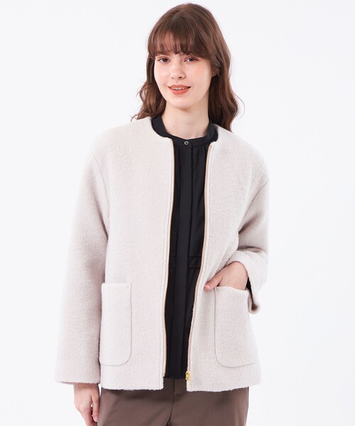 MACKINTOSH PHILOSOPHY(マッキントッシュ フィロソフィー)の「【WEB&一部店舗限定】ウールパイルノーカラーショートコート(ノーカラーコート・レディース・ホワイト系その他/ベージュ/ブラック・36/38)」の2枚目の写真