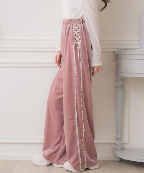 ems excite（エムズエキサイト）の「【セットアップ対応】レースアップベロアPT（その他パンツ・レディース・ブラック/ピンク/ブラウン・FREE）」の3枚目の写真