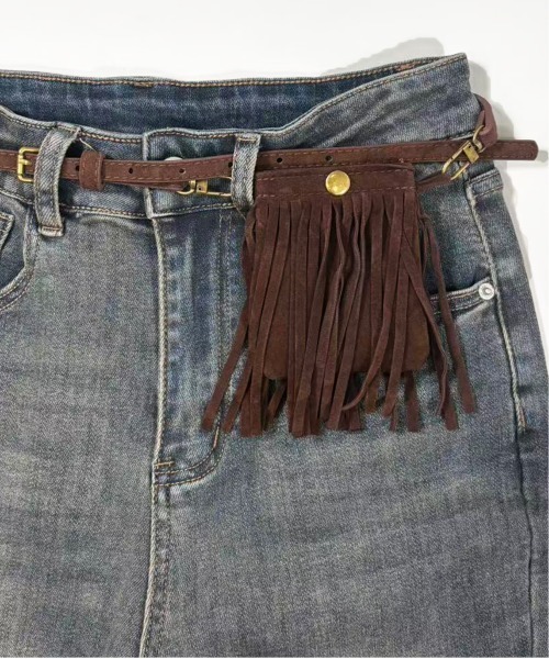 FOLLOWIN（フォロウィン）の「フリンジポーチベルト/ヴィンテージストレッチフレアデニム（デニムパンツ・レディース・ブルー/ブラック・SMALL/MEDIUM/LARGE）」の11枚目の写真