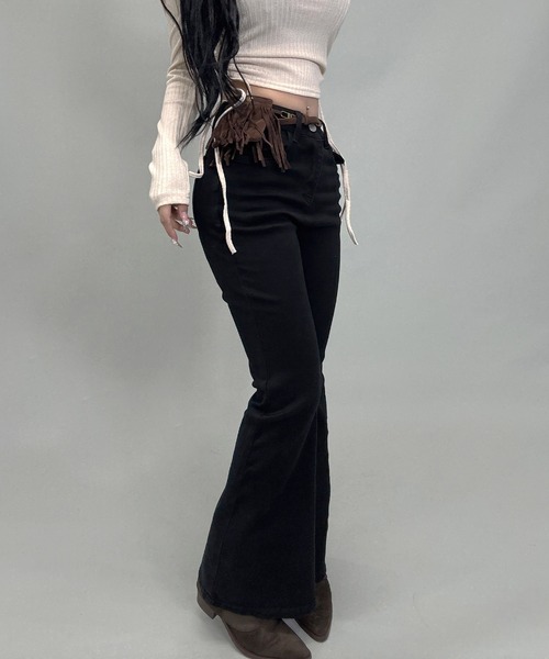 FOLLOWIN（フォロウィン）の「フリンジポーチベルト/ヴィンテージストレッチフレアデニム（デニムパンツ・レディース・ブルー/ブラック・SMALL/MEDIUM/LARGE）」の18枚目の写真