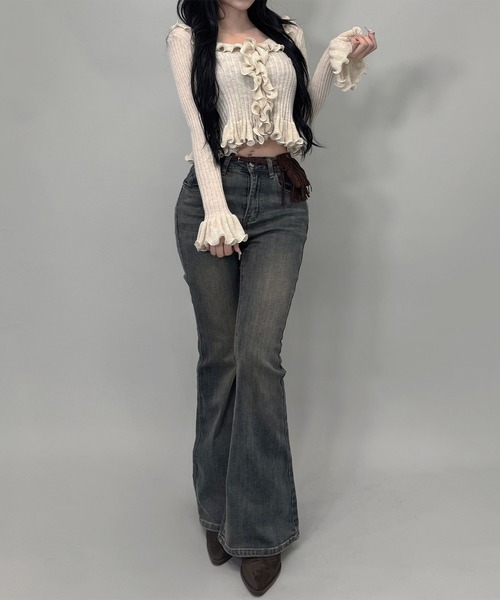 FOLLOWIN（フォロウィン）の「フリンジポーチベルト/ヴィンテージストレッチフレアデニム（デニムパンツ・レディース・ブルー/ブラック・SMALL/MEDIUM/LARGE）」の20枚目の写真