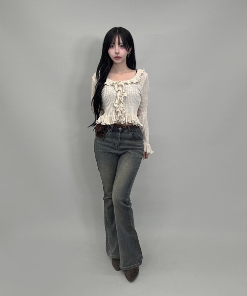 FOLLOWIN（フォロウィン）の「フリンジポーチベルト/ヴィンテージストレッチフレアデニム（デニムパンツ・レディース・ブルー/ブラック・SMALL/MEDIUM/LARGE）」の21枚目の写真