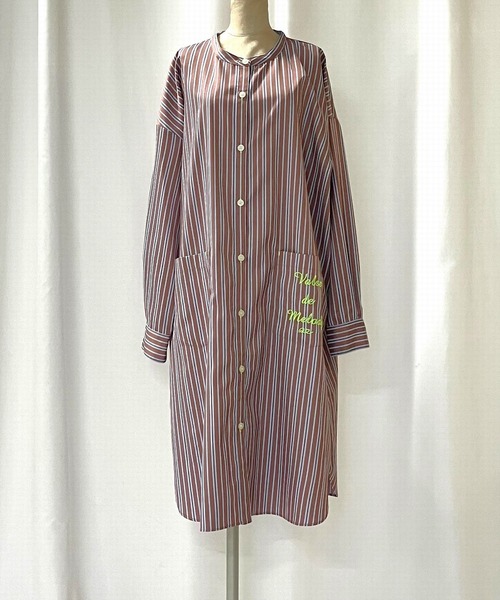 Q（キュー）の「ポケット刺繍ロングシャツ（シャツワンピース・レディース・ブラック系その他/ブラウン系その他・MEDIUM）」の6枚目の写真