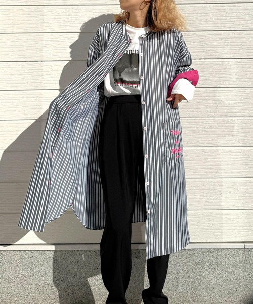 Q（キュー）の「ポケット刺繍ロングシャツ（シャツワンピース・レディース・ブラック系その他/ブラウン系その他・MEDIUM）」の12枚目の写真