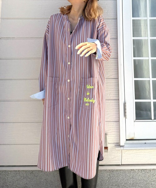 Q（キュー）の「ポケット刺繍ロングシャツ（シャツワンピース・レディース・ブラック系その他/ブラウン系その他・MEDIUM）」の15枚目の写真