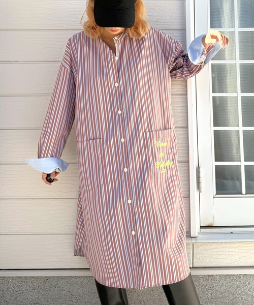 Q（キュー）の「ポケット刺繍ロングシャツ（シャツワンピース・レディース・ブラック系その他/ブラウン系その他・MEDIUM）」の16枚目の写真