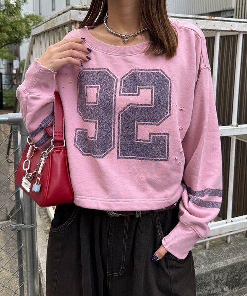 CIAOPANIC(チャオパニック)の「裾ドロストナンバリングショートスウェット(Tシャツ/カットソー・レディース・オフホワイト/ピンク/グレー・ONE SIZE)」の12枚目の写真