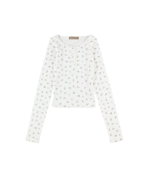 ALEXIA STAM(アリシアスタン)の「Henley Neck Floral Long Sleeve Tee /フラワーヘンリーネックTシャツ(Tシャツ/カットソー・レディース・グレー/ホワイト/ネイビー・FREE)」の5枚目の写真