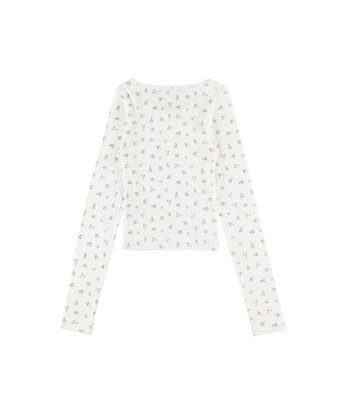 ALEXIA STAM(アリシアスタン)の「Henley Neck Floral Long Sleeve Tee /フラワーヘンリーネックTシャツ(Tシャツ/カットソー・レディース・グレー/ホワイト/ネイビー・FREE)」の6枚目の写真