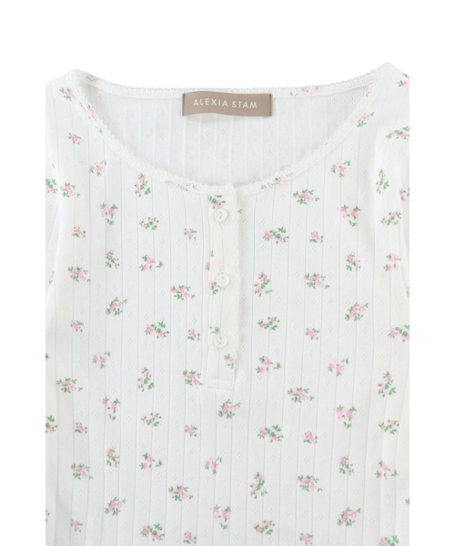 ALEXIA STAM(アリシアスタン)の「Henley Neck Floral Long Sleeve Tee /フラワーヘンリーネックTシャツ(Tシャツ/カットソー・レディース・グレー/ホワイト/ネイビー・FREE)」の8枚目の写真
