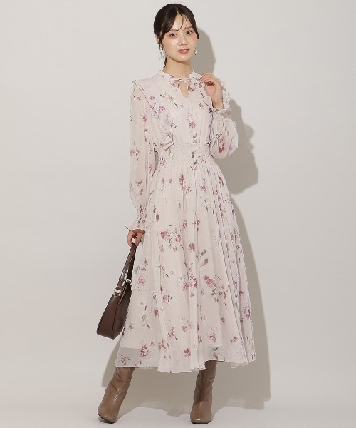 フラワープリントウエストシャーリングワンピース　ウィルセレクション WILLSELECTION（ウィルセレクション） ワンピース フラワープリント