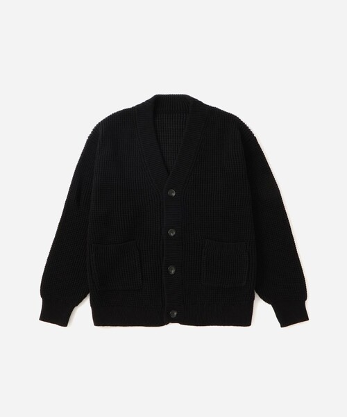 SATURDAYS NEW YORK CITY ブラックカーディガン セール】Michael Plaited Waffle Cardigan（カーディガン/ボレロ