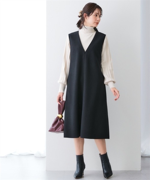 7days Life Styling（セブンデイズライフスタイリング）の「ウール調ふんわりジャージーフレアジャンパースカート（しわになりにくい・ウォッシャブル）<大きいサイズ有>（ジャンパースカート・レディース・チャコールグレー/ブラック・S/M/L/LL/3L/4L/5L/6L）」の2枚目の写真