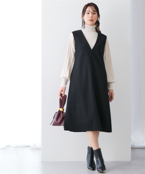 7days Life Styling（セブンデイズライフスタイリング）の「ウール調ふんわりジャージーフレアジャンパースカート（しわになりにくい・ウォッシャブル）<大きいサイズ有>（ジャンパースカート・レディース・チャコールグレー/ブラック・S/M/L/LL/3L/4L/5L/6L）」の6枚目の写真