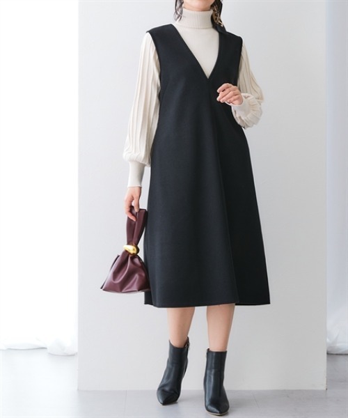 7days Life Styling（セブンデイズライフスタイリング）の「ウール調ふんわりジャージーフレアジャンパースカート（しわになりにくい・ウォッシャブル）<大きいサイズ有>（ジャンパースカート・レディース・チャコールグレー/ブラック・S/M/L/LL/3L/4L/5L/6L）」の8枚目の写真