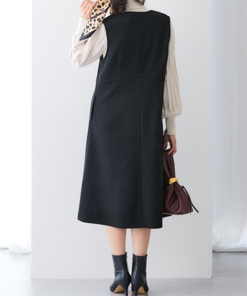 7days Life Styling（セブンデイズライフスタイリング）の「ウール調ふんわりジャージーフレアジャンパースカート（しわになりにくい・ウォッシャブル）<大きいサイズ有>（ジャンパースカート・レディース・チャコールグレー/ブラック・S/M/L/LL/3L/4L/5L/6L）」の9枚目の写真