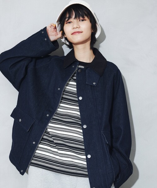 Purple&Yellow（パープルアンドイエロー）の「衿素材切替ブルゾン（ブルゾン・メンズ・ブラック/ベージュ/ワンウォッシュ・LARGE/SMALL/MEDIUM）」の16枚目の写真