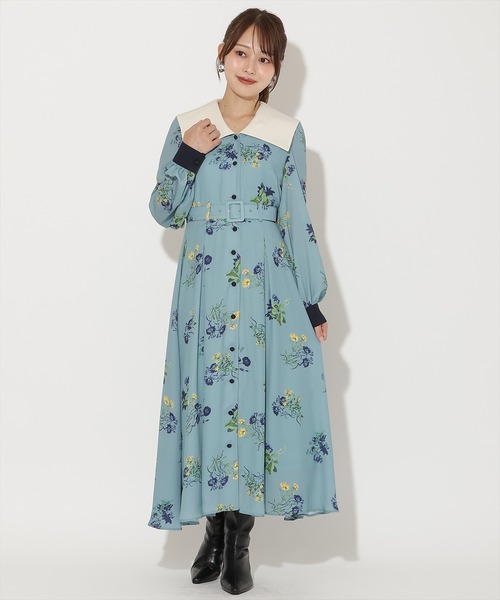 AND COUTURE(アンドクチュール)の「ドローイングフラワー配色襟長袖ワンピース(ワンピース・レディース・ブラック系その他/ベージュ系その他/グリーン系その他・FREE)」の21枚目の写真