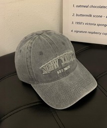 Lilamusant（リラミュゾン）の「【RES】【Lilamusant(リラミュゾン)】ヴィンテージライクフロントロゴ刺繍キャップ ウォッシュ加工 ダメージ加工 カレッジロゴ グランジ Y2K 韓国ストリート（キャップ）」