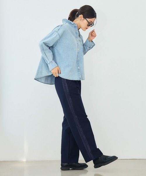 CROSS FUNCTION（クロスファンクション）の「《洗える》エブ楽 ジャージーベロアサイドラインパンツ【CROSS FUNCTION/クロスファンクション】（その他パンツ・レディース・ネイビー/ブラック/グレイッシュベージュ・L/M/LL）」の4枚目の写真