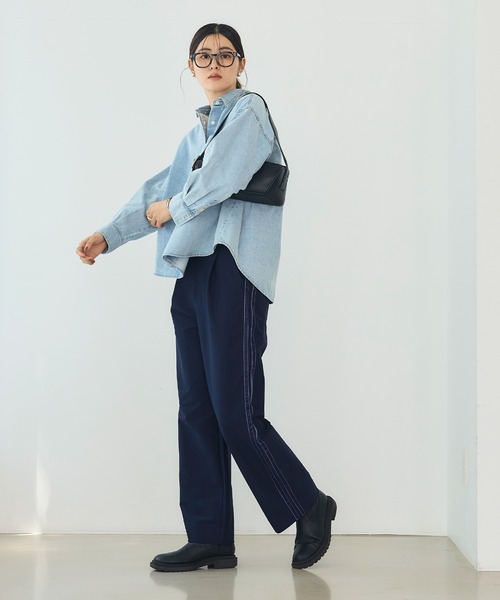 CROSS FUNCTION（クロスファンクション）の「《洗える》エブ楽 ジャージーベロアサイドラインパンツ【CROSS FUNCTION/クロスファンクション】（その他パンツ・レディース・ネイビー/ブラック/グレイッシュベージュ・L/M/LL）」の6枚目の写真