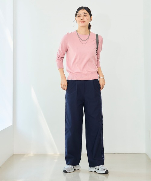 CROSS FUNCTION（クロスファンクション）の「《洗える》エブ楽 ジャージーベロアサイドラインパンツ【CROSS FUNCTION/クロスファンクション】（その他パンツ・レディース・ネイビー/ブラック/グレイッシュベージュ・L/M/LL）」の14枚目の写真