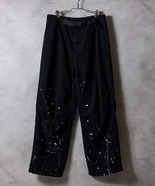 HAND PAINTED VINTAGE STONE WASH BELTED WIDE PANTS / ハンドペイント