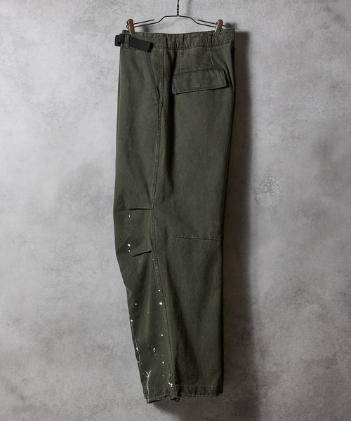 HAND PAINTED VINTAGE STONE WASH BELTED WIDE PANTS / ハンド