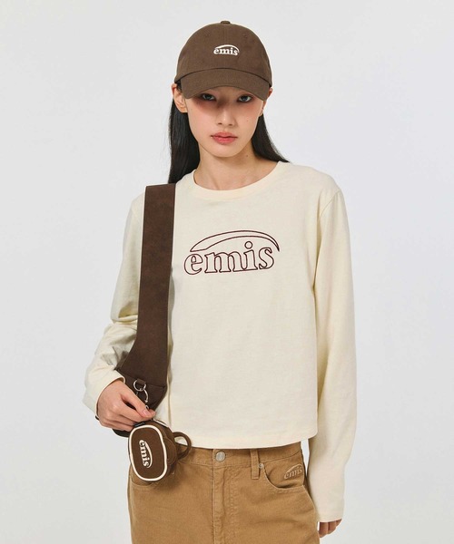EMIS(イミス)の「(W) LONG SLEEVE CHAIN STITCH T-SHIRT(Tシャツ/カットソー・レディース・クリーム/ブラック・FREE)」の2枚目の写真