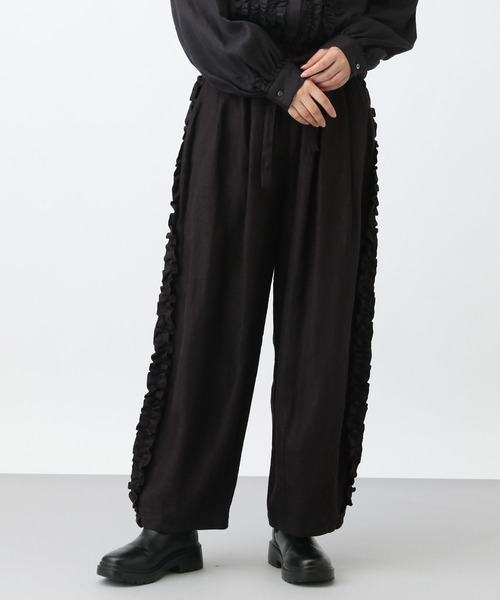 studio CLIP（スタディオクリップ）の「《natural by clip》リネンツイルサイドフリルパンツ[プチサイズあり]（その他パンツ・レディース・オフホワイト/ブラック/ストライプ・FREE/PF）」の16枚目の写真