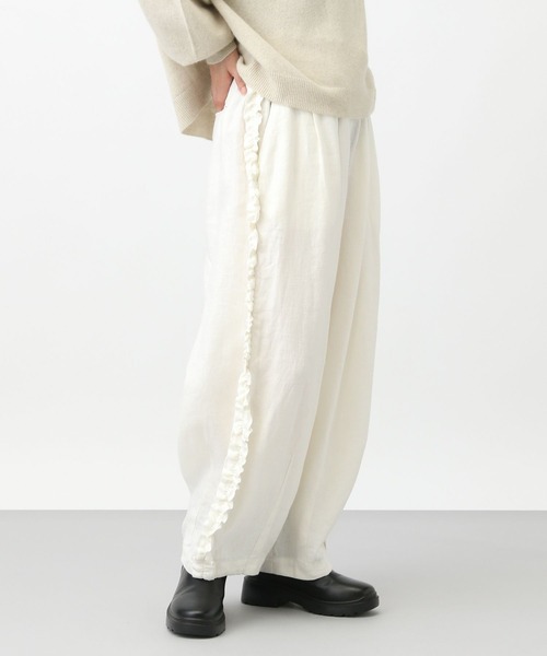 studio CLIP（スタディオクリップ）の「《natural by clip》リネンツイルサイドフリルパンツ[プチサイズあり]（その他パンツ・レディース・オフホワイト/ブラック/ストライプ・FREE/PF）」の12枚目の写真