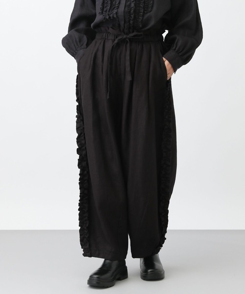 studio CLIP（スタディオクリップ）の「《natural by clip》リネンツイルサイドフリルパンツ[プチサイズあり]（その他パンツ・レディース・オフホワイト/ブラック/ストライプ・FREE/PF）」の18枚目の写真