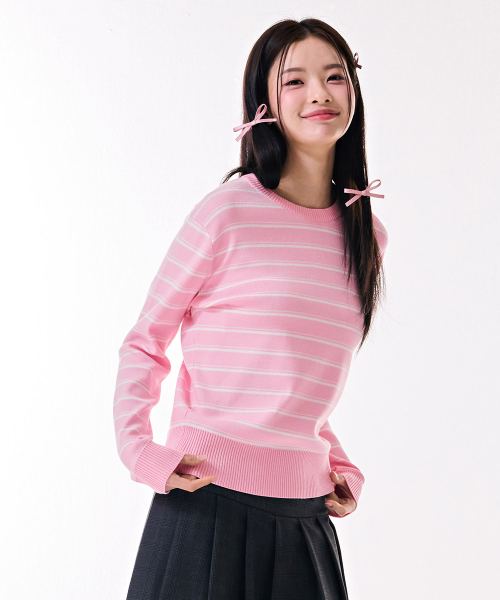CHASECULT（チェイスカルト）の「女性ラウンドストライプスウェター-DARG5262B0P（ニット/セーター・レディース・PINK・85/90）」の2枚目の写真