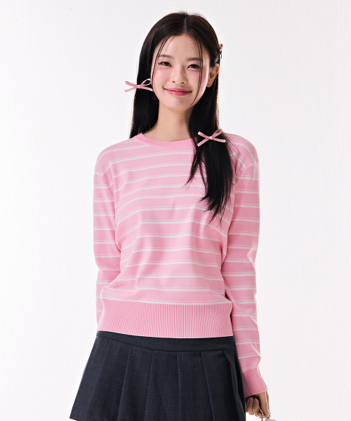 CHASECULT（チェイスカルト）の「女性ラウンドストライプスウェター-DARG5262B0P（ニット/セーター・レディース・PINK・85/90）」の3枚目の写真